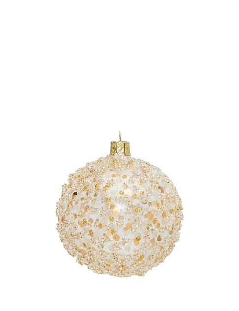 8CM HAND DECORATED GOLD SPECKLE ON CLEAR GLASS BAUBLE