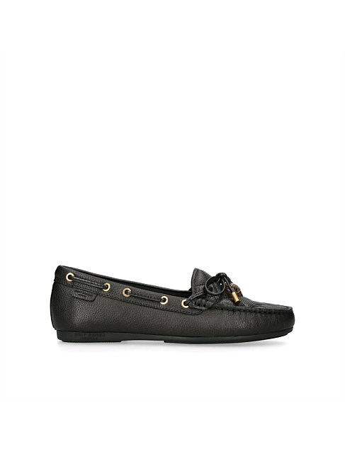 EAGLE MOCCASIN BLACK LEATHER FLATS