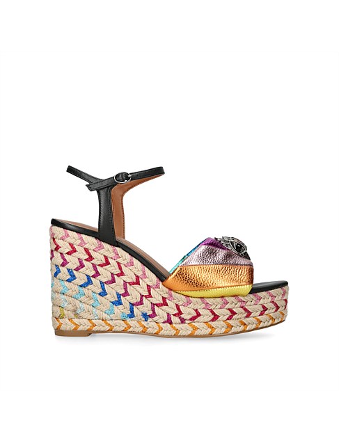 KENSINGTON 105 ESPADRILLE BLACK LEATHER WEDGES