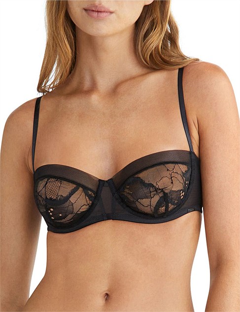 CK BLACK GRAPHIC FLORAL UNLINED BALCONETTE BRA