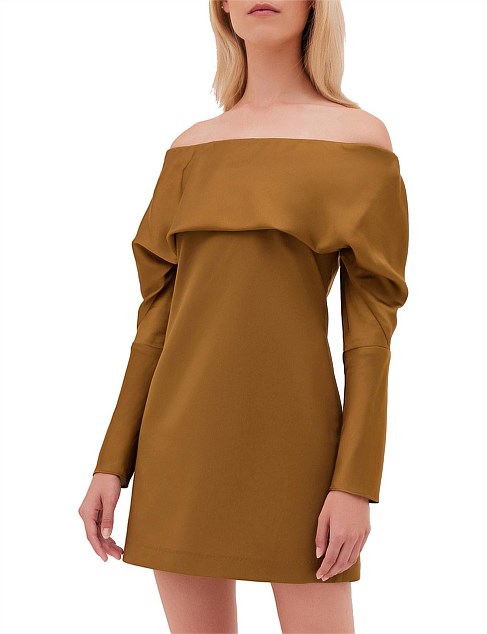 GOLD SATIN CREPE BIJOU MINI DRESS