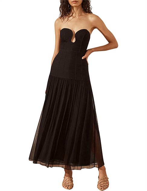 Isola Strapless Ruched Midi Dress