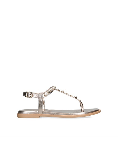 Precious T-Bar Champagne Leather Sandals