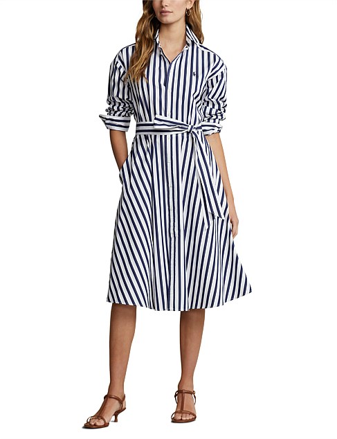 BELTED STRIPED COTTON SHIRTDRESS