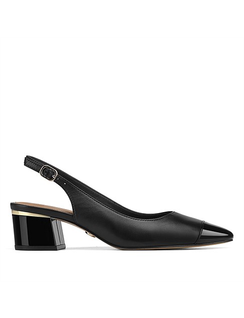 Gwenda Black Leather Slingback