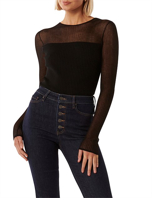 BROOKE SHEER MIX KNIT TOP