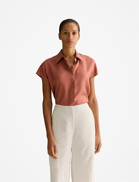 Silk Twill Cap Sleeve Shirt