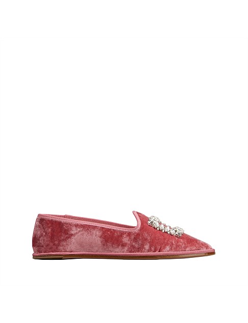 VIV' SLIPPERS STRASS EMBROIDERED BUCKLE LOAFERS IN VELVET