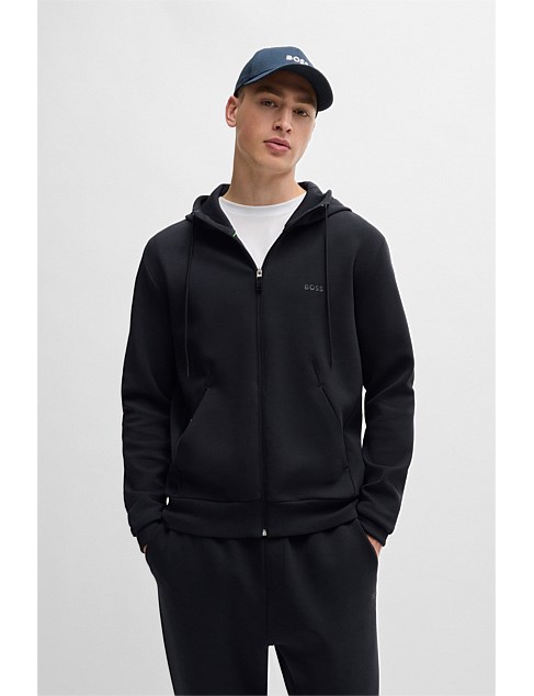 Logo-print zip-up hoodie in stretch cotton