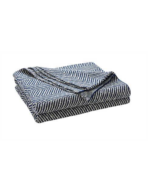 Solano Herringbone Slub Cotton Knit Throw In Ocean