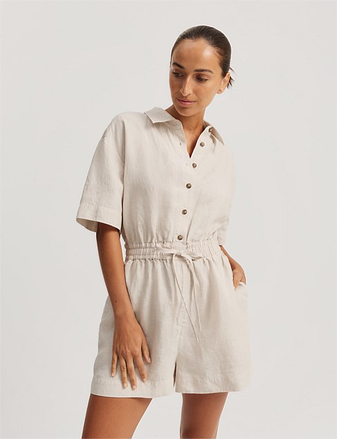 Organically Grown Linen Tie Front Playsuit