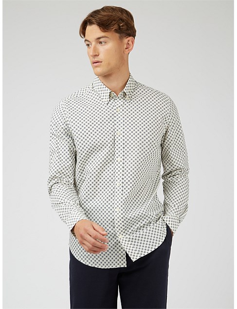 Long Sleeve Optical Geo Print Shirt