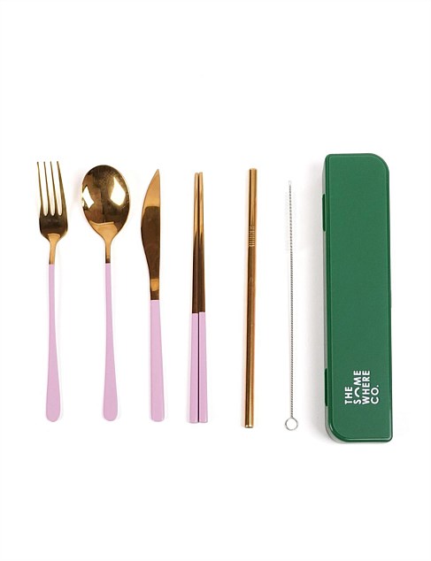 Cutlery kit Gold with Lilac Handle