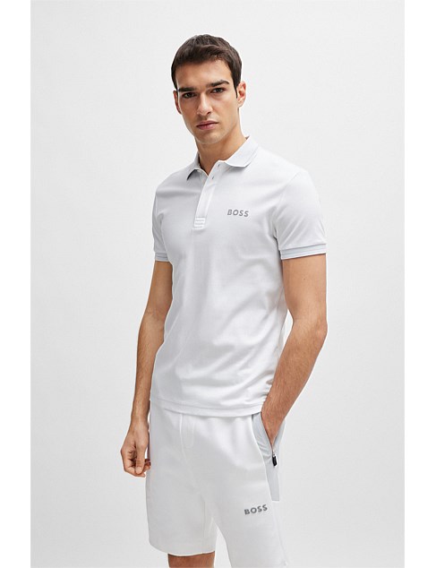 Mesh-logo slim-fit polo shirt in interlock cotton