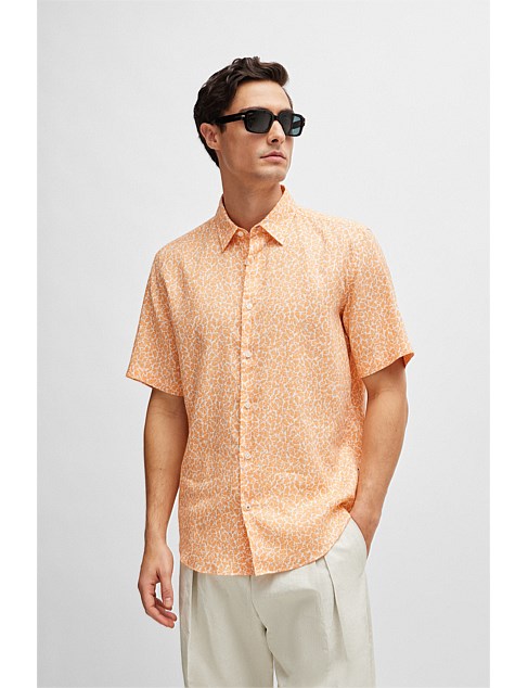 Printed regular-fit shirt in stretch linen