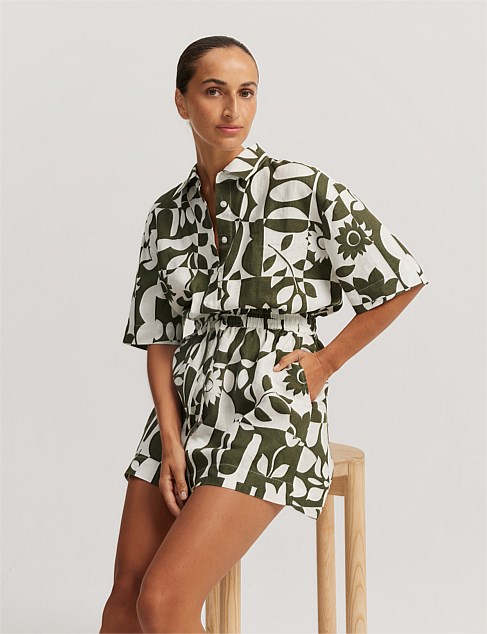 Organically Grown Linen Print Playsuit