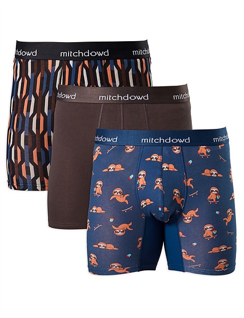 3 Pack Sloth Stack Cotton Comfort Trunks