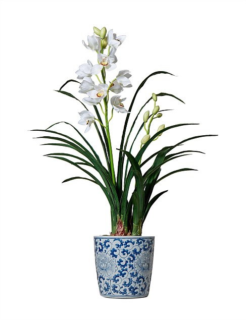 Cymbidium-Patterned Pot 45x45x83cm White