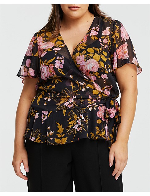 MARABELLA FLORAL FAUX-WRAP TOP