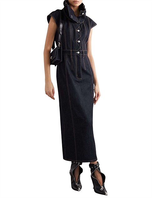 FITTED DENIM MIDI DRESS