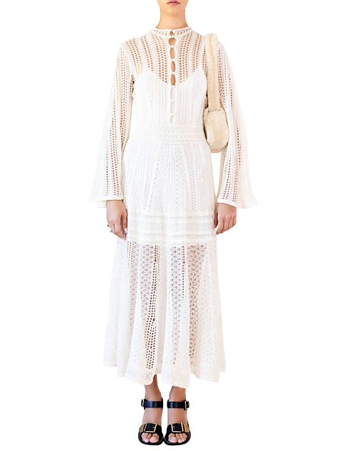 LINEN CASHMERE SILK LACE KNIT MAXI DRESS