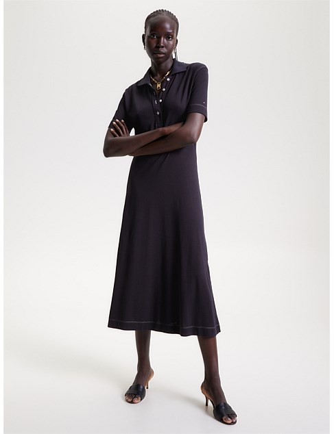 Contrast Stitch Midi Polo Dress