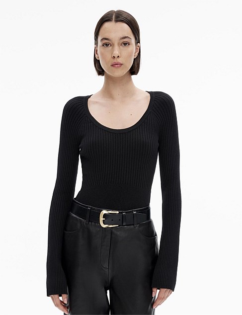 Scoop Neck Rib Knit