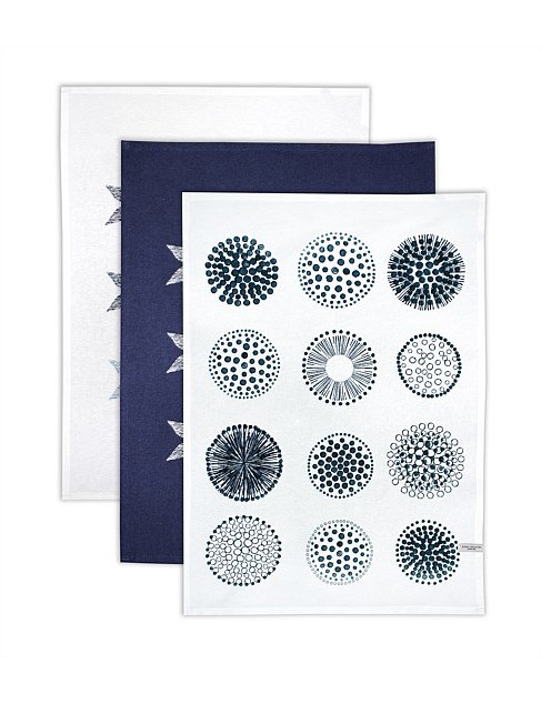 Pacific Blue Tea Towel 50x70cm Fish Navy Set of 3