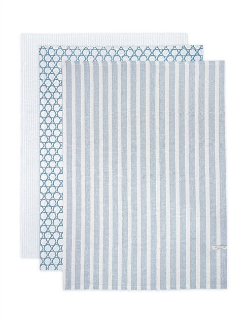 Pacific Blue Tea Towel 50x70cm Stripe Set of 3