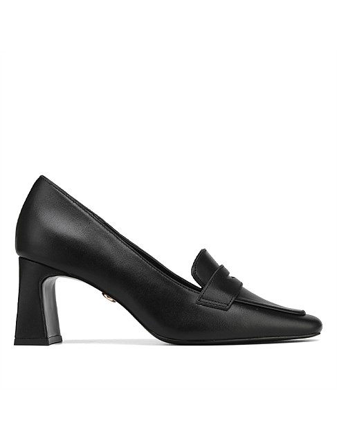 ODELLE Black Leather Loafer Heel