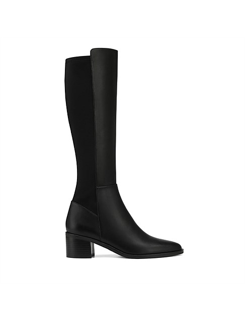 JACINDA Black Leather and Neoprene Long Boot