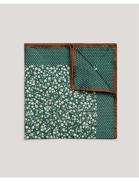 Ditsy Floral Printed Pocket Square With Contrast Border