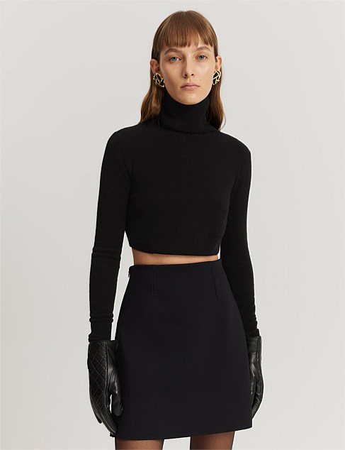 GCS-certified Cashmere Blend Cropped Roll Neck Knit