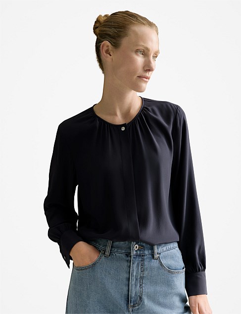 Silk Collarless Shirt