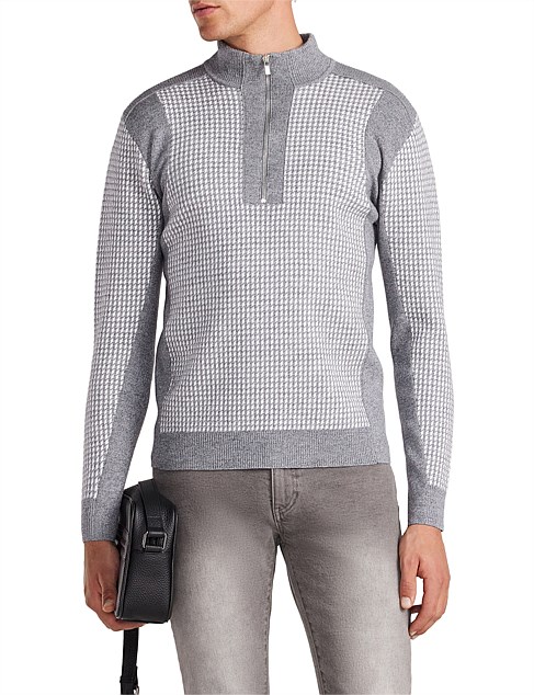 TEXTURED JACQUARD ZIP SWEATER