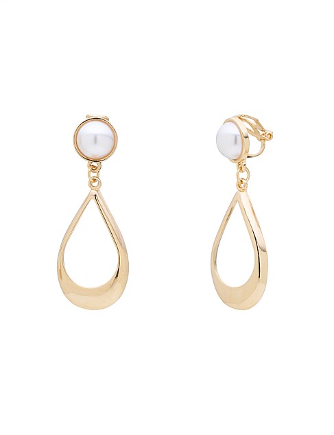 PEARL WINDOW DROP CLIP EARRING