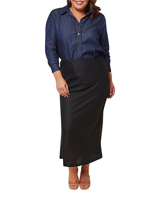 Katie Bias Cut Linen Skirt