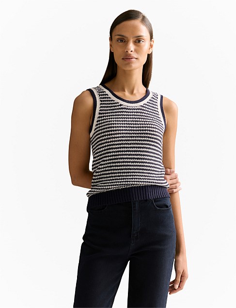 Mercerised Cotton Knit Stitch Detail Tank