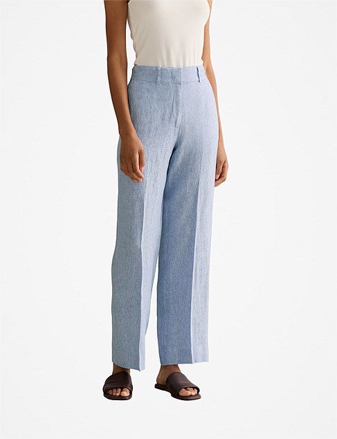 Yarn Dyed Linen Wide Leg Pant