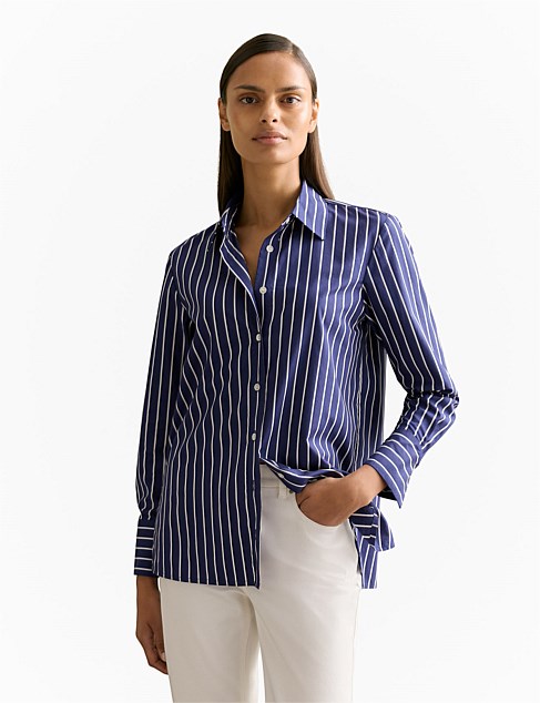 Cotton Poplin Striped Monogram Shirt