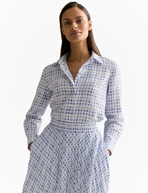 Linen Geo Grid Print Shirt