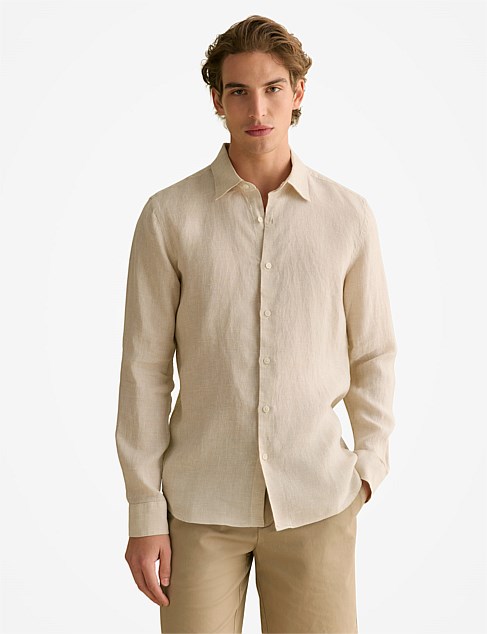 Tailored Fit Basketweave Linen Shirt