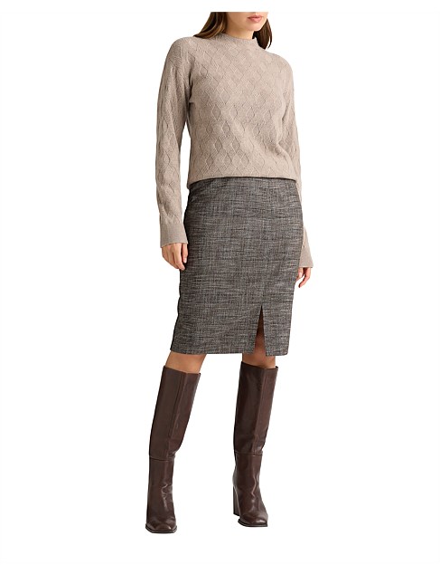 OLEA CHECK PENCIL SKIRT