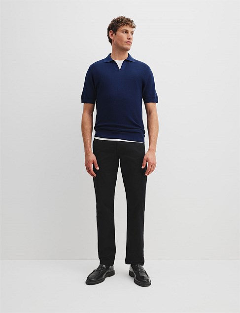 Cotton Silk Open Neck Knit Polo