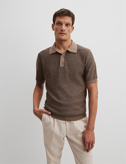 Cotton Silk Textured Knit Polo