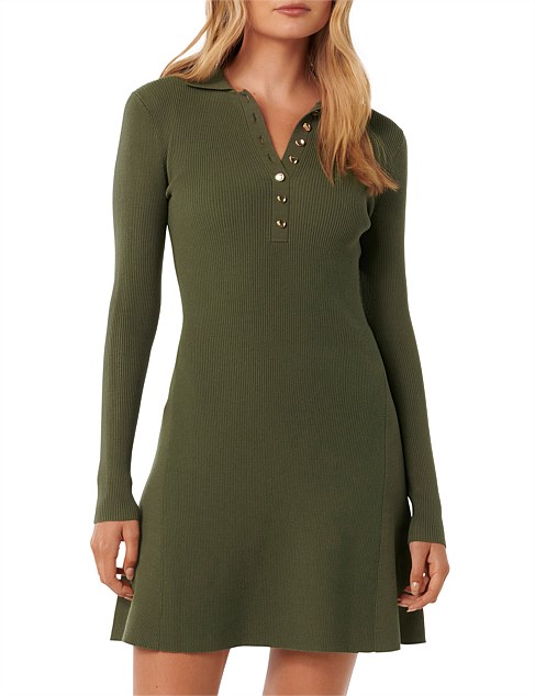 JOANNA HALF PLACKET RIBBED MINI DRESS