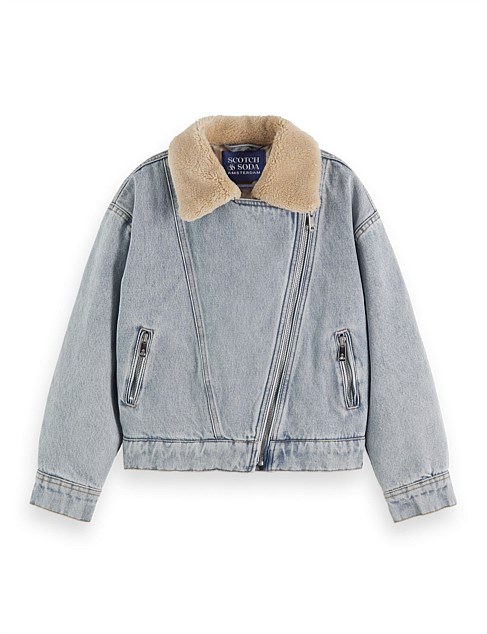 Teddy lined denim biker jacket