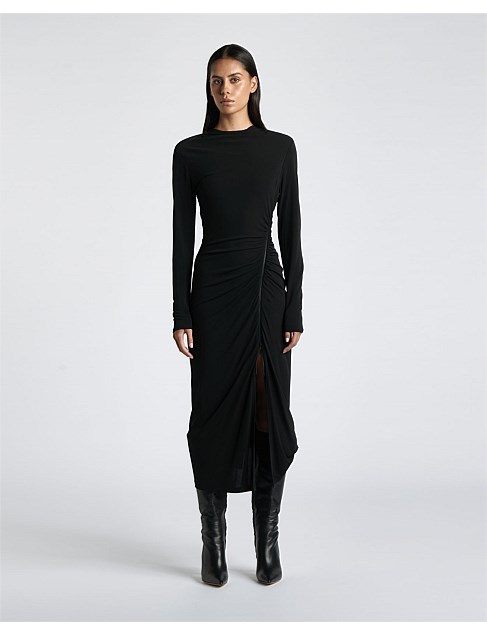 ZIP DETAIL JERSEY MIDI DRESS