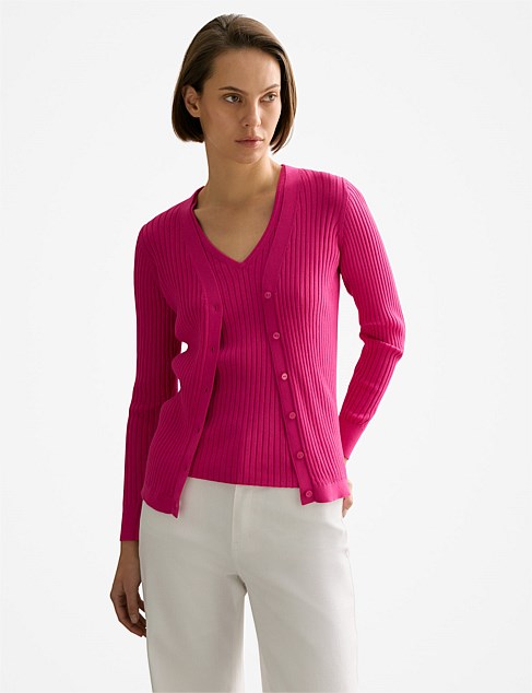 Mercerised Rib V Neck Cardigan