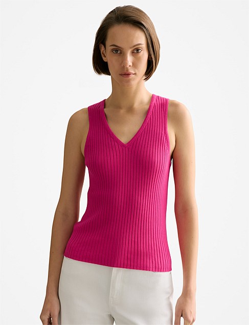 Mercerised Rib V Neck Tank